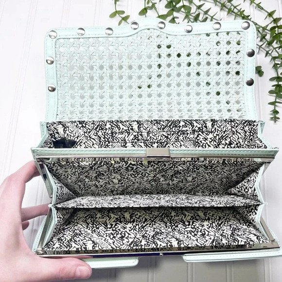 Rebecca Minkoff Mint Green Wicker Style Woven Leather Clutch - Picture 4 of 7